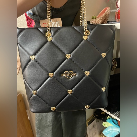🖤Gorgeous NWT Love Moschino Black PU Black & Gold Bag - Picture 4 of 13